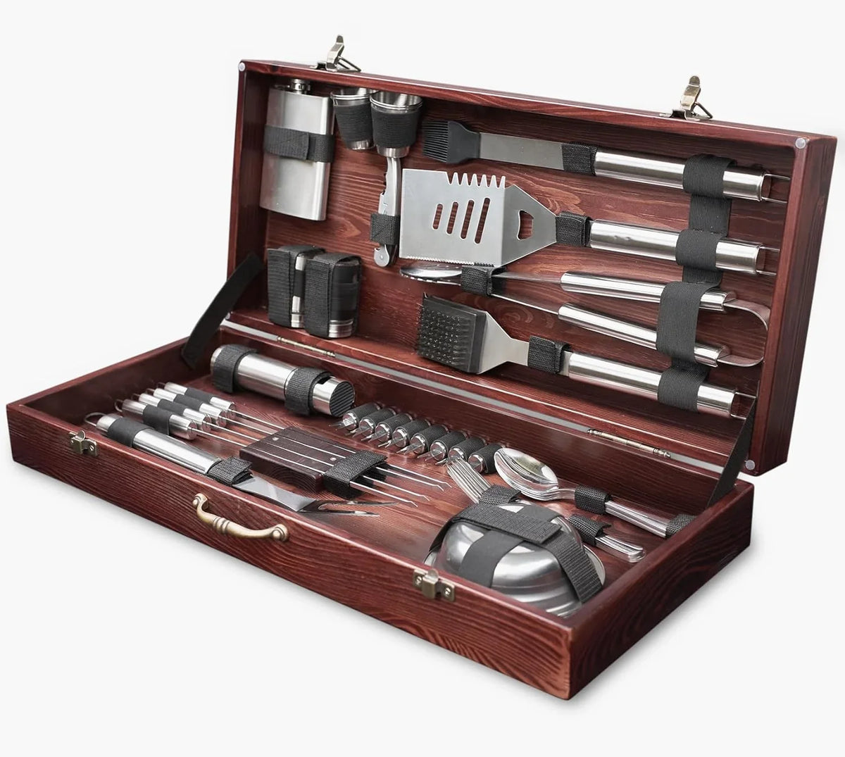 Outdoor Grill Accessories for Barbeque - Outdoor Grill Accessories for Barbeque - Premium Grill Tool Sets - Dark Wood Case Grilling Set - Griddle Accessories Kit - BBQ Gear