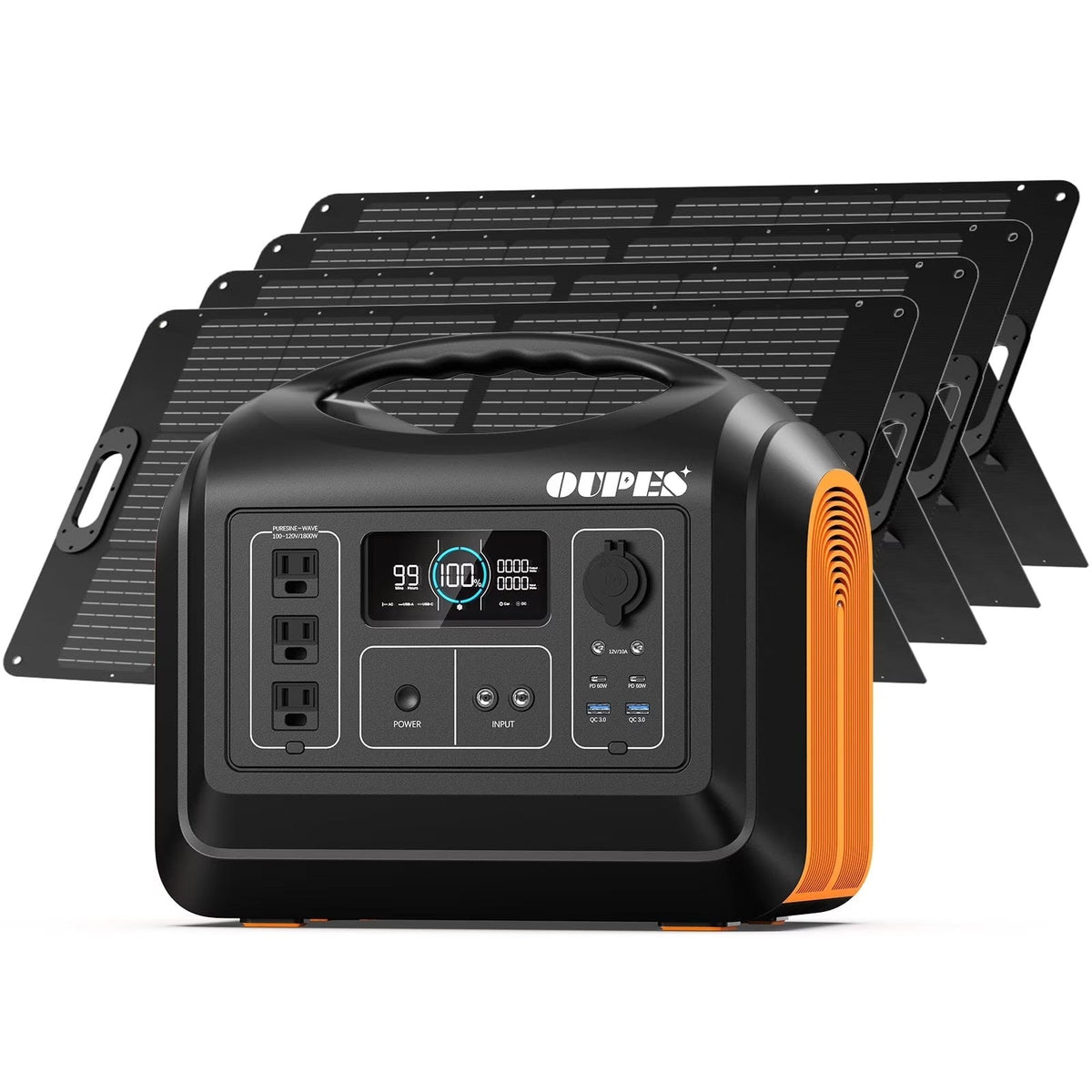 OUPES 1800W 1488Wh Portable Power Station with 2x100W Solar Panel,Solar Generator for Outdoor Camping,Home Backup,Emergency,RV