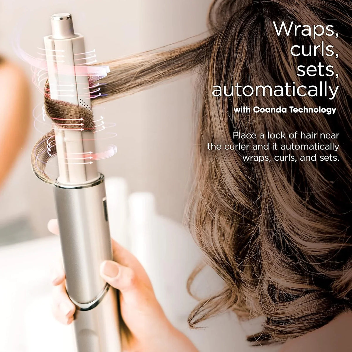 Powerful hair dryer and multi-functional styling tool, featuring automatic hair curler, paddle brush, oval brush, concentrator accessory and stones.