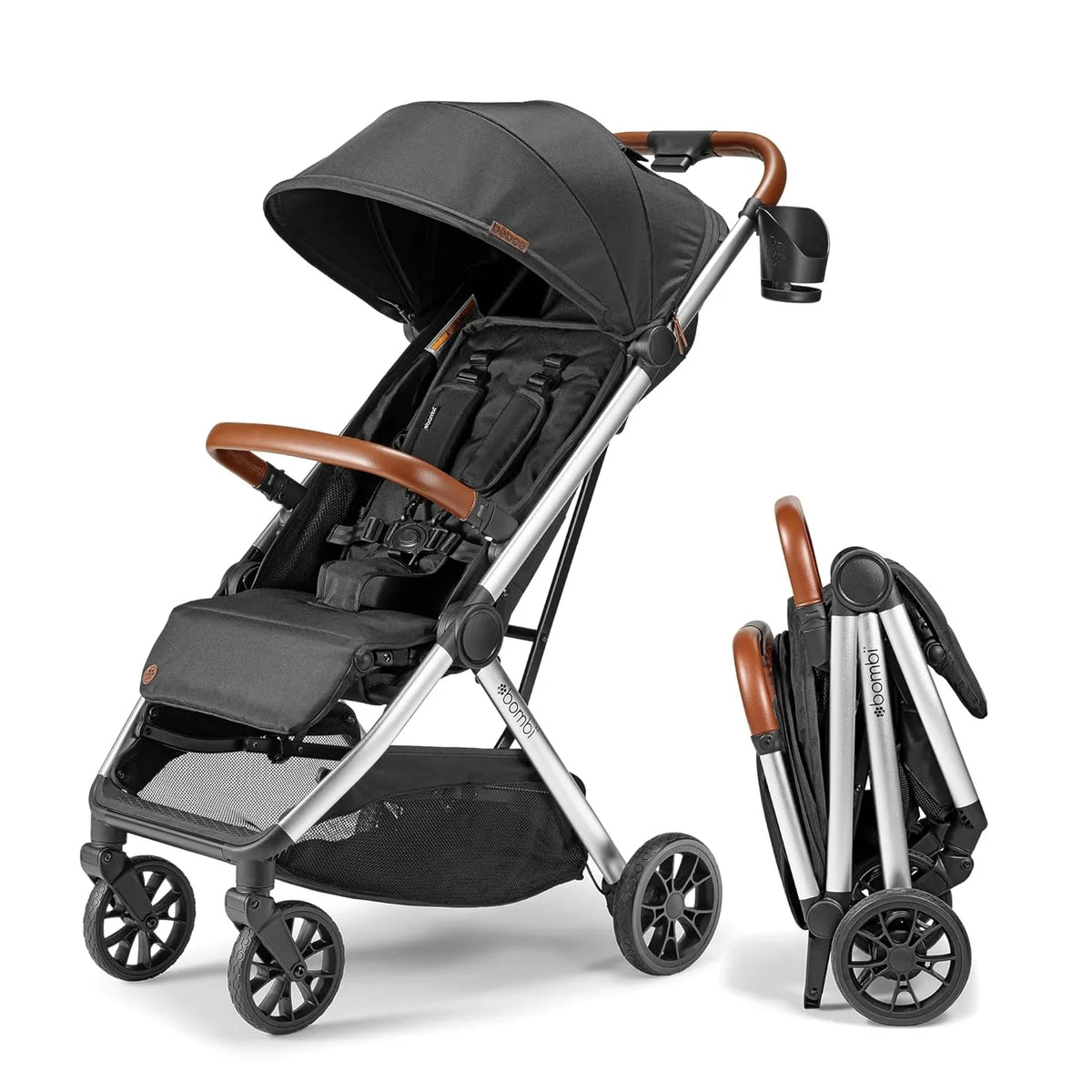 V2 Compact Baby Stroller - Premium vegetarian leather material, one-handed folding, infinitely adjustable tilt angle, aerospace-grade aluminum frame, oversized sunshade, spacious storage space, folding umbrella-style baby stroller - Desert Berry Colo