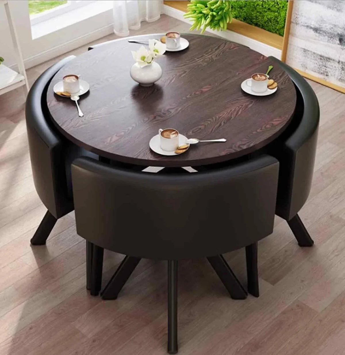 A 4-person conference table and chair set, office reception room club table and chair combination, suitable room / central area / farmhouse / home office, medieval style table and chair set