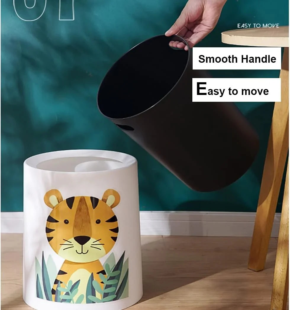 Trash Can No Lid Cute Kitchen Living Room Children's Room Bedroom Office Garbage Can Large Waste Paper Basket Toilet (Color: Tiger)