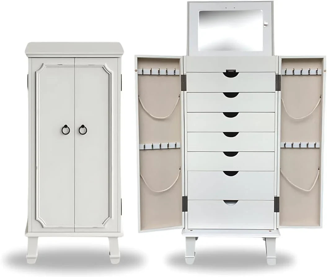 Hives and Honey Cabby Standing Jewelry Armoire – Fully Locking Wood Jewelry Storage with Mirror, 7 Drawers, Necklace Hooks, and Anti-Tarnish Lining — Turquoise