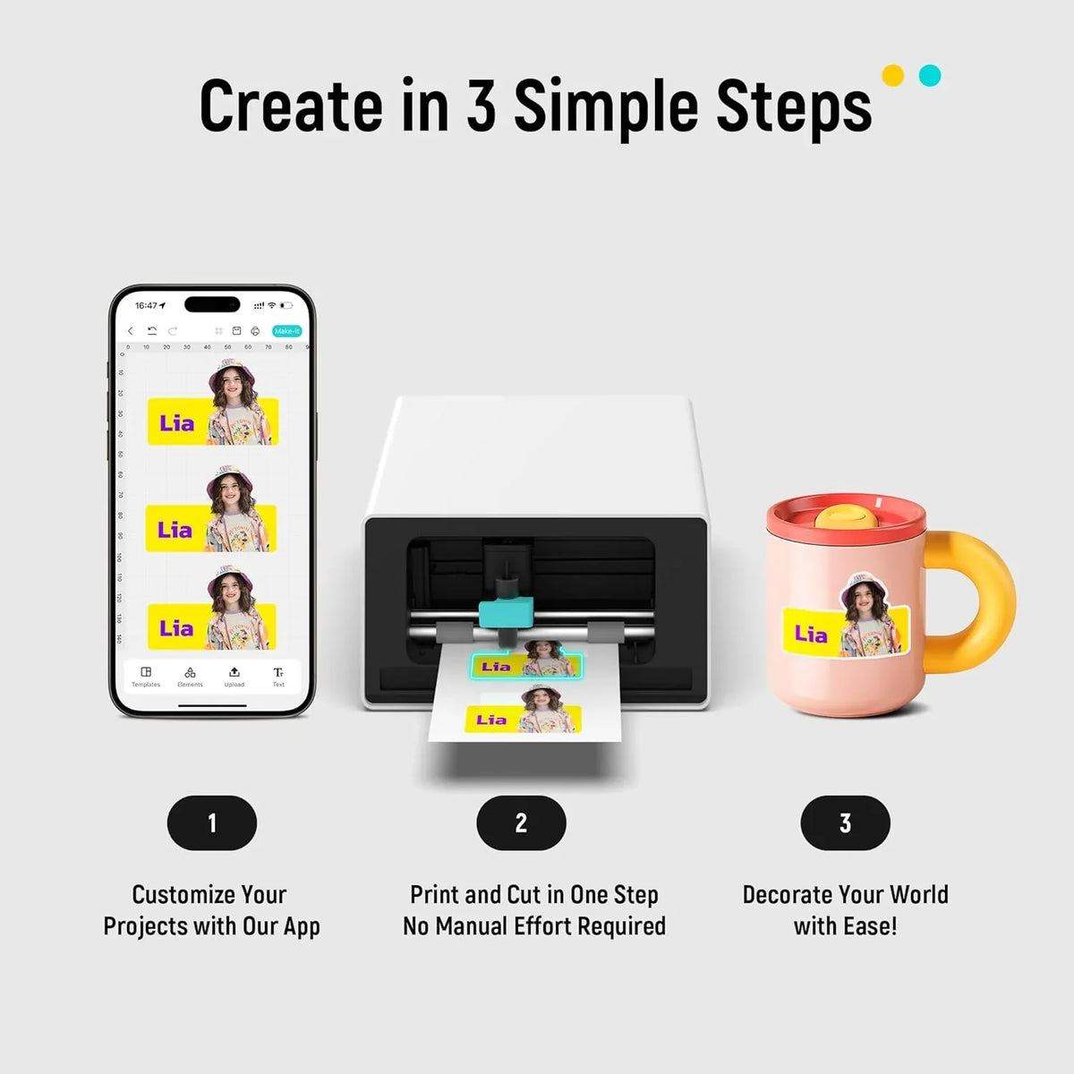 Color sticker printer and cutter - A multi-functional sticker manufacturing equipment that combines DIY creativity, custom label and gift production. Thermal transfer digital printing device, 300 DPI resolution, precise artificial intelligence automa
