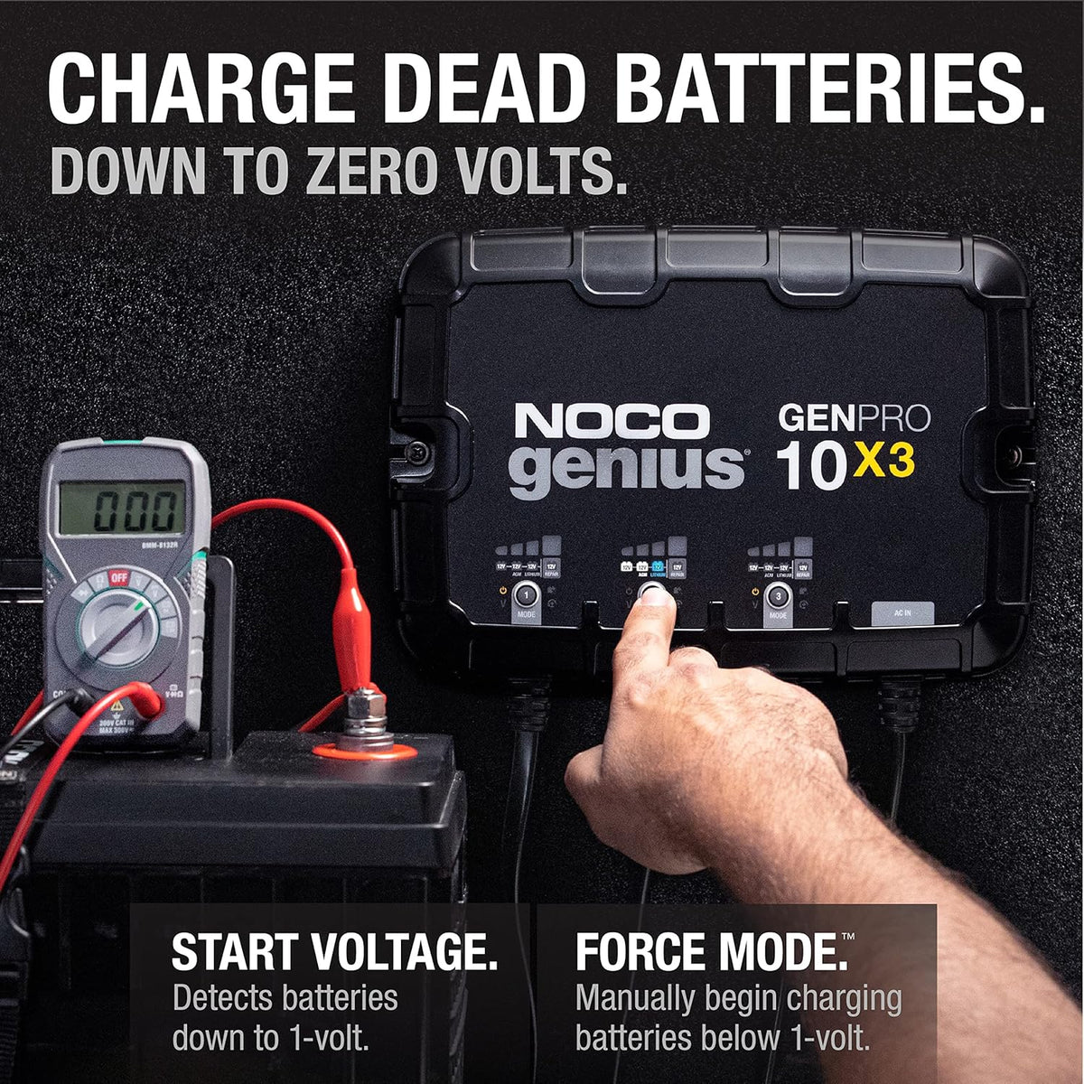 Three sets of batteries, 30-ampere built-in battery charger - Each set consists of 10-ampere, 12-volt waterproof marine charger, featuring overcharge protection and temperature compensation functions - Suitable for lead-acid batteries and lithium bat