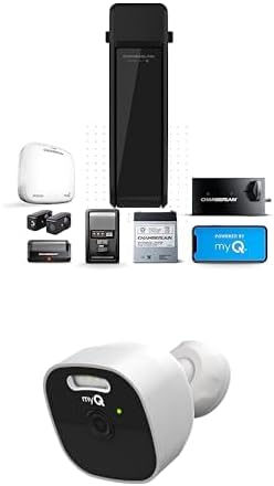 Silent and quiet wall-mounted garage door opener with battery backup and LED lighting, weighing 36 pounds, in black color.