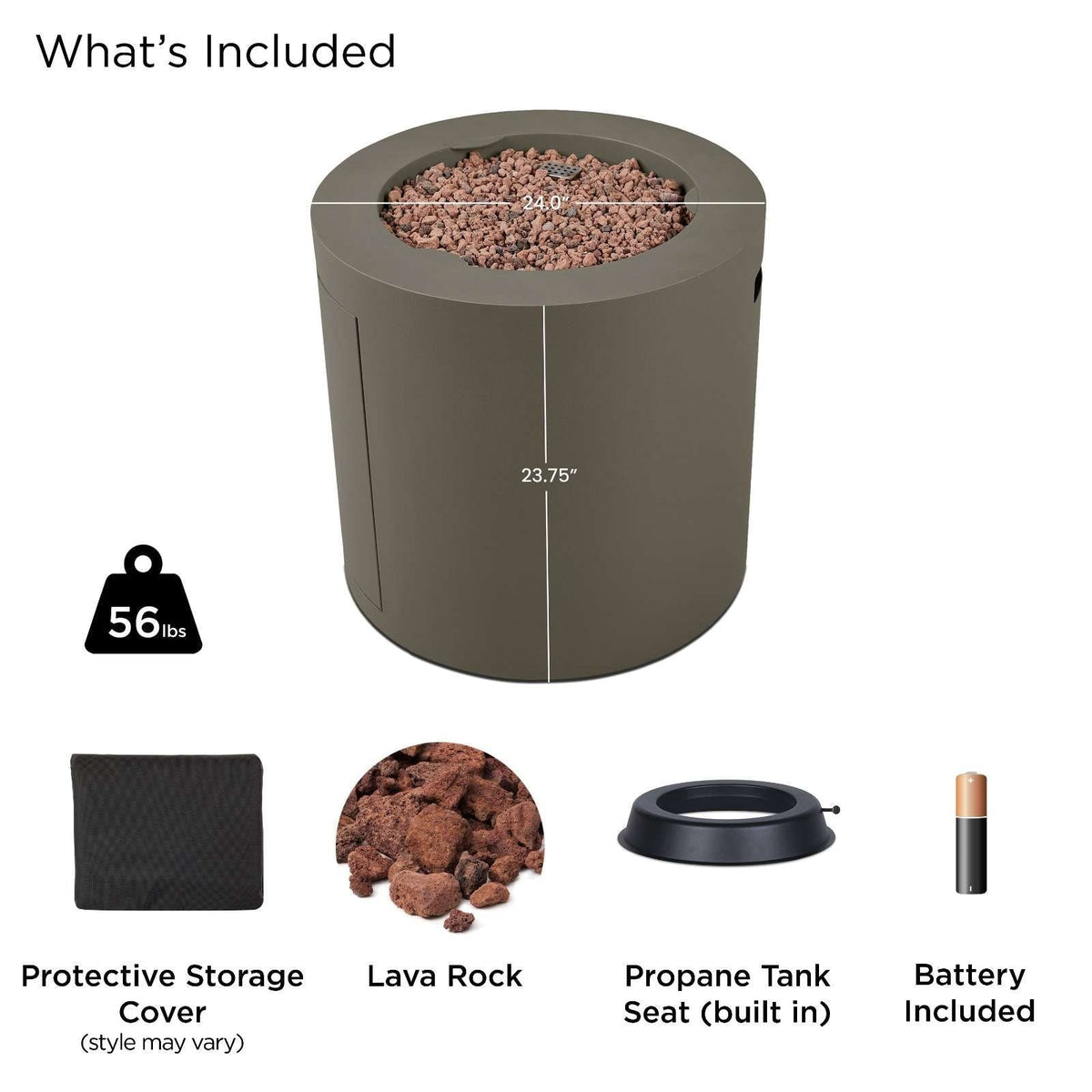 Aegean Steel Propane Fire Pit Hidden Tank in Mist Gray, 24-in
