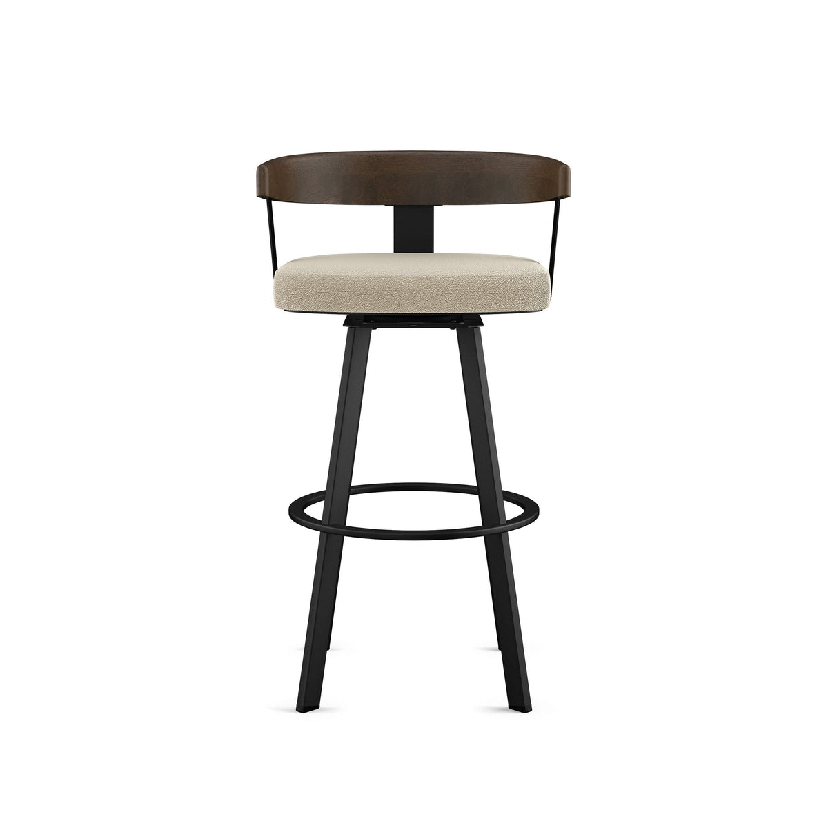Lars Wood Swivel Bar Stool with Backrest, Black Frame, 30-in