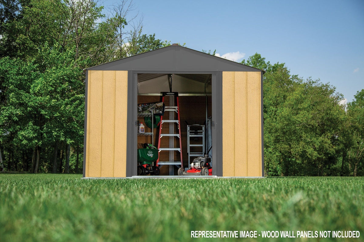 Arrow Ironwood Steel Hybrid Shed Kit, Anthracite, 8-ft x 8-ft