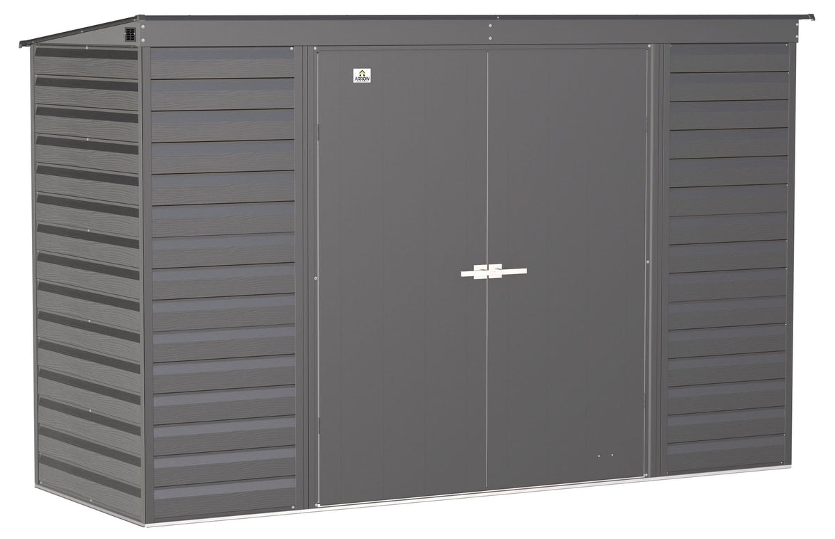 Arrow Select Galvanized Steel Storage Shed, Charcoal, 10-ft x 4-ft