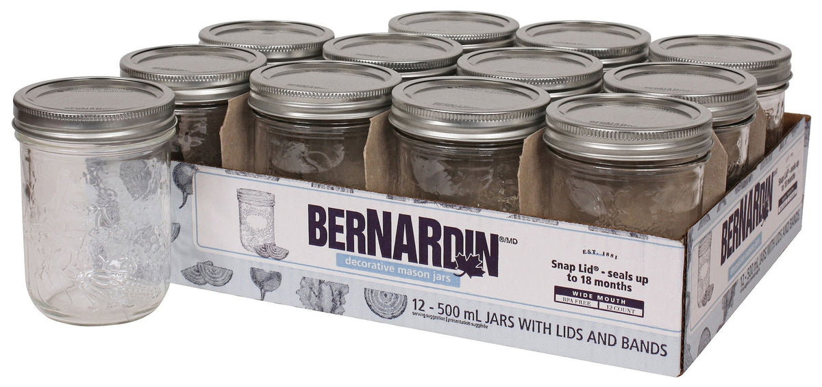 Wide Mouth Decorative Glass Mason Jars with Snap Lids, 500 mL, 12 Count