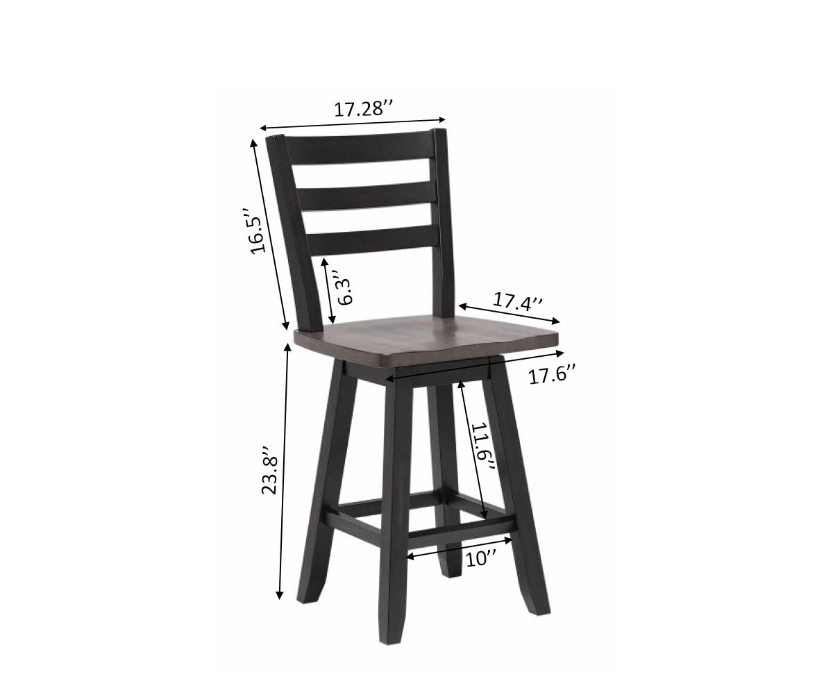 Aaron Oak/Dark Grey Swivel Counter/Bar Stool with Back Rest, 2-pc