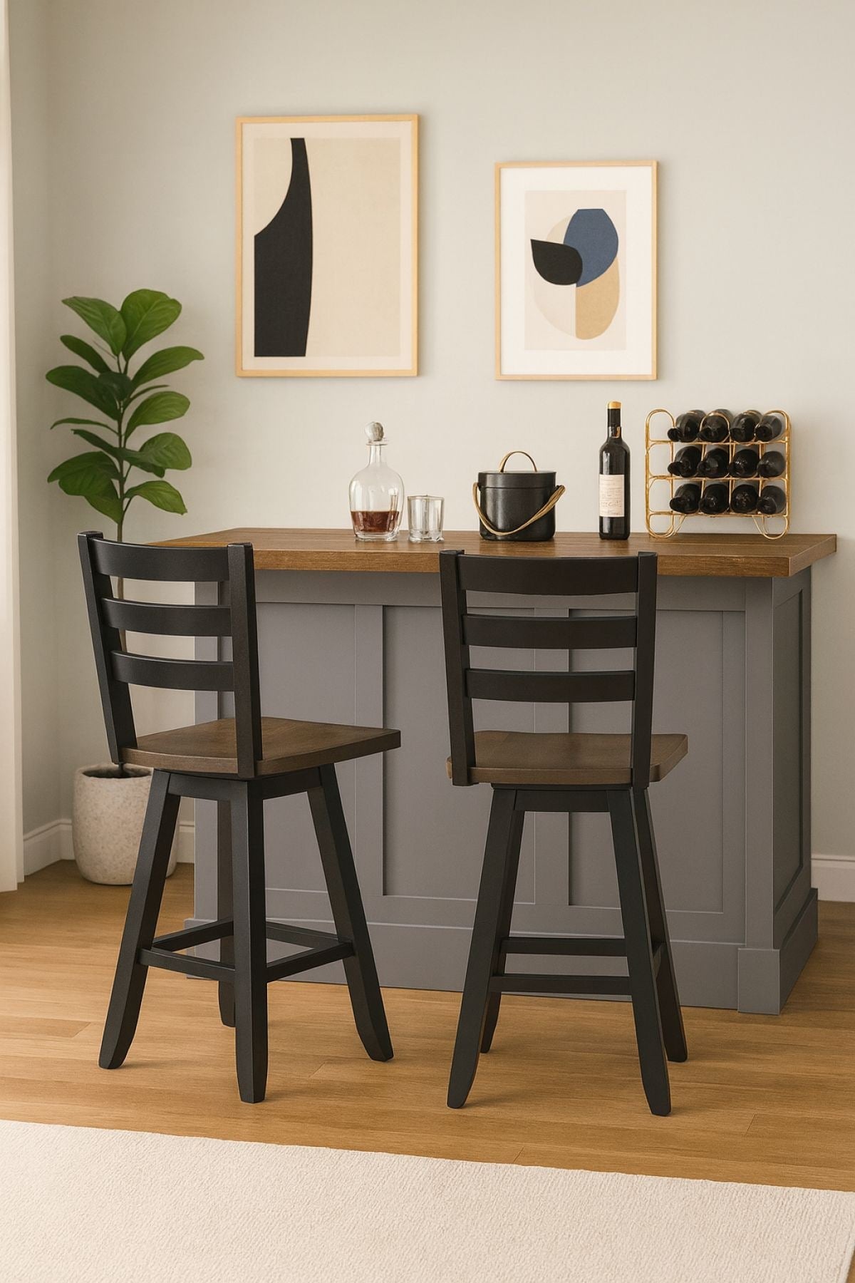 Aaron Oak/Dark Grey Swivel Counter/Bar Stool with Back Rest, 2-pc