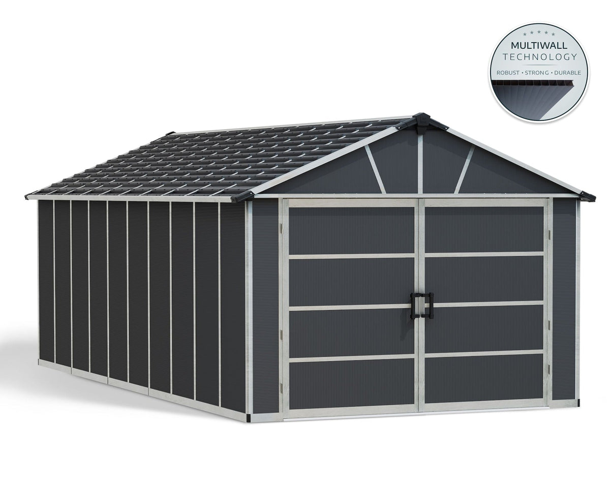 by Yukon 2-Door Car Garage/Utility Storage Shed Kit, Dark Grey, 11x21-ft
