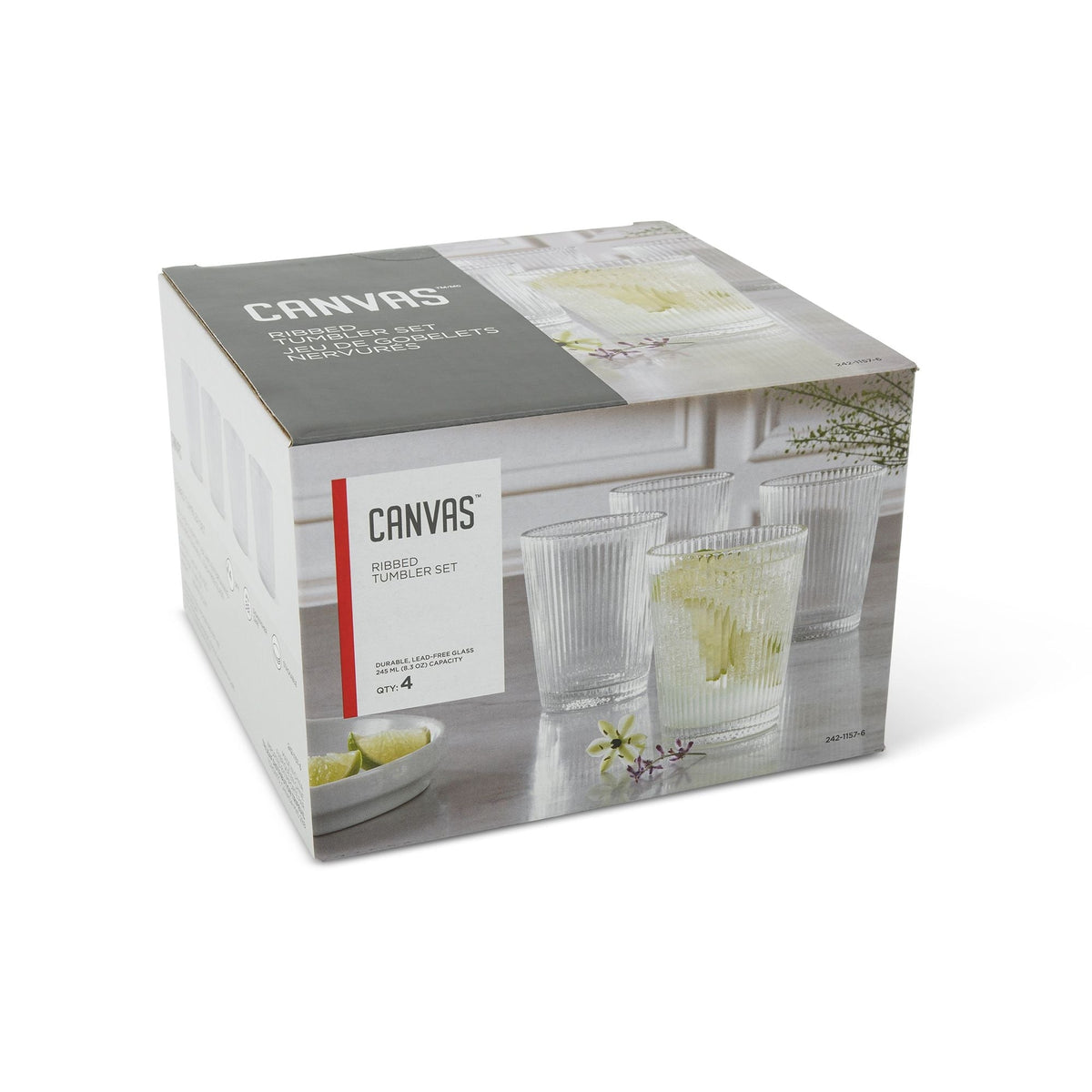 CANVAS Ribbed DOF Dinner Glass Set, Lead-free, 4-pc