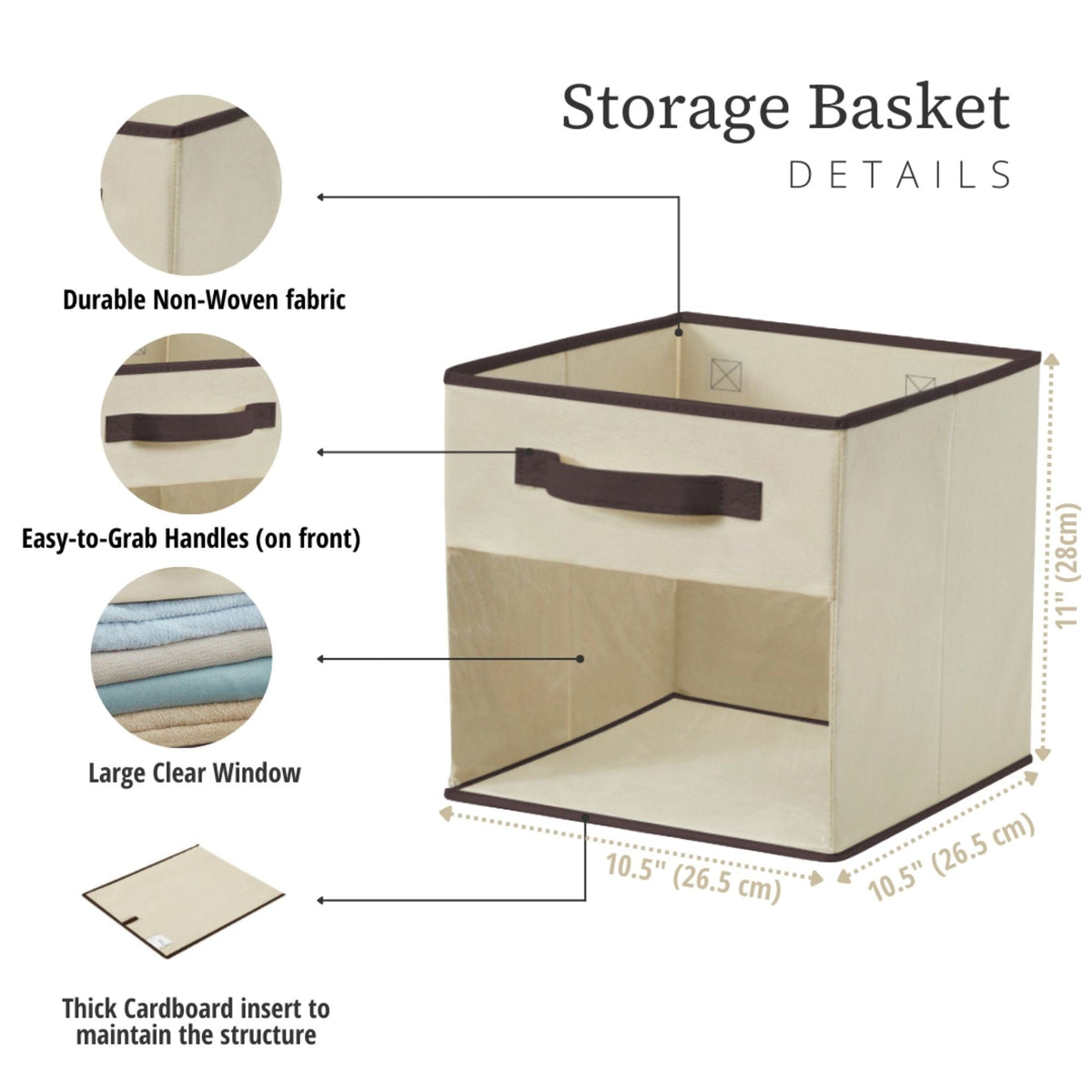 Collapsible Transparent Front Cube, 11-in, 6-pk, Beige