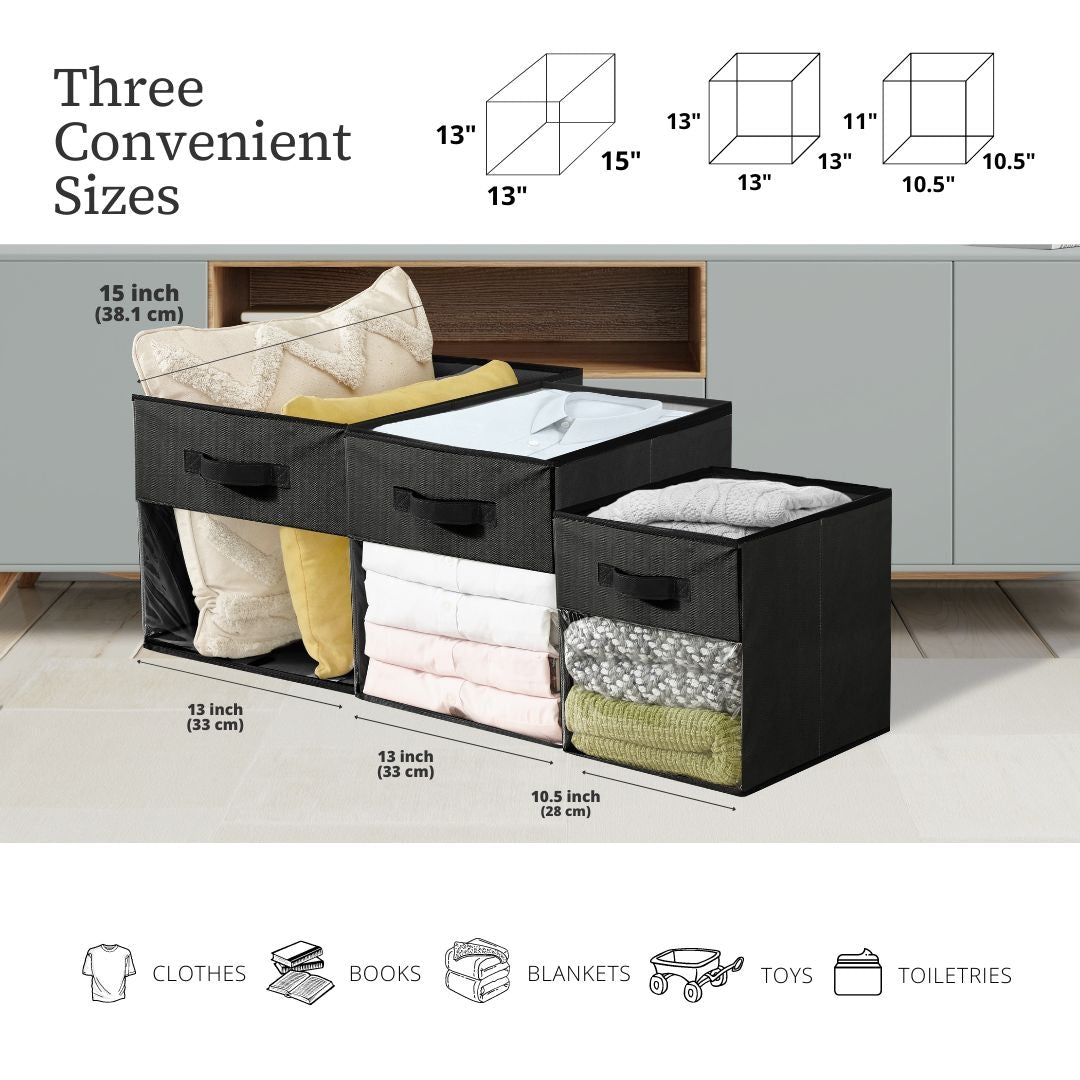 Collapsible Transparent Front Cube, 11-in, 6-pk, Black