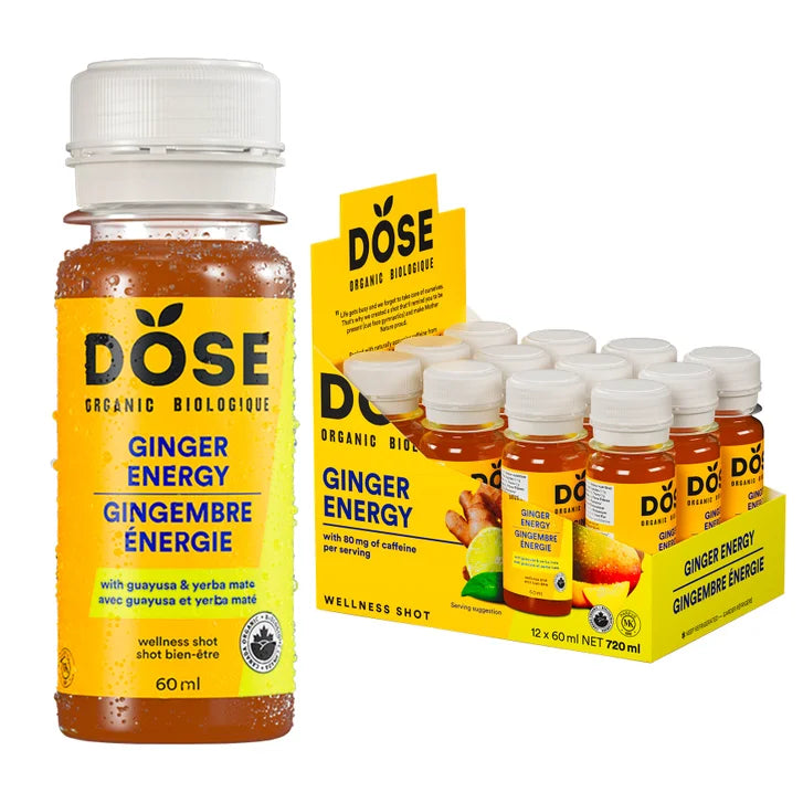 DOSE Organic Ginger Daily Booster shots, ENERGY pack, 24 x 60 mL (2 fl oz)