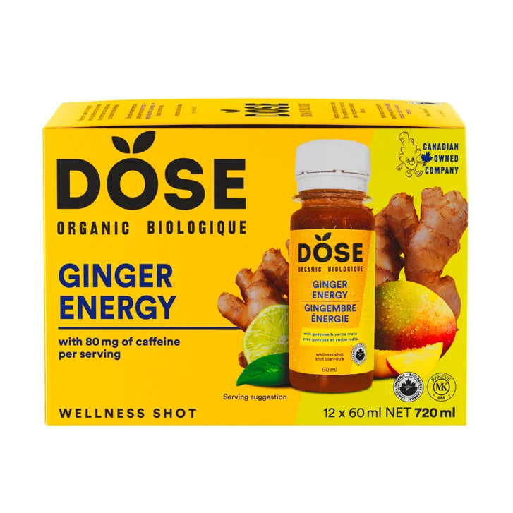 DOSE Organic Ginger Daily Booster shots, ENERGY pack, 24 x 60 mL (2 fl oz)