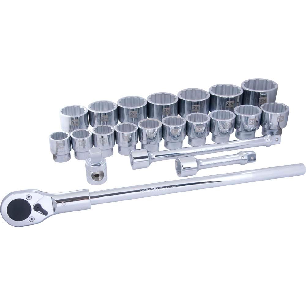 1-in Drive 12 Point Standard Socket & Attachment Set, SAE, 21-pk