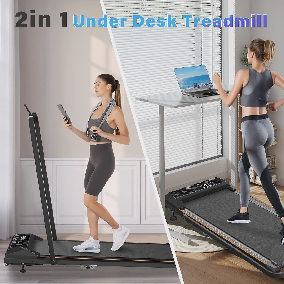 CoolHut Walking Pad, Under Desk Treadmill, 4-in-1 Home/Office Treadmill, Compact and Portable Foldable Treadmill, No Installation, Low Noise, LED...