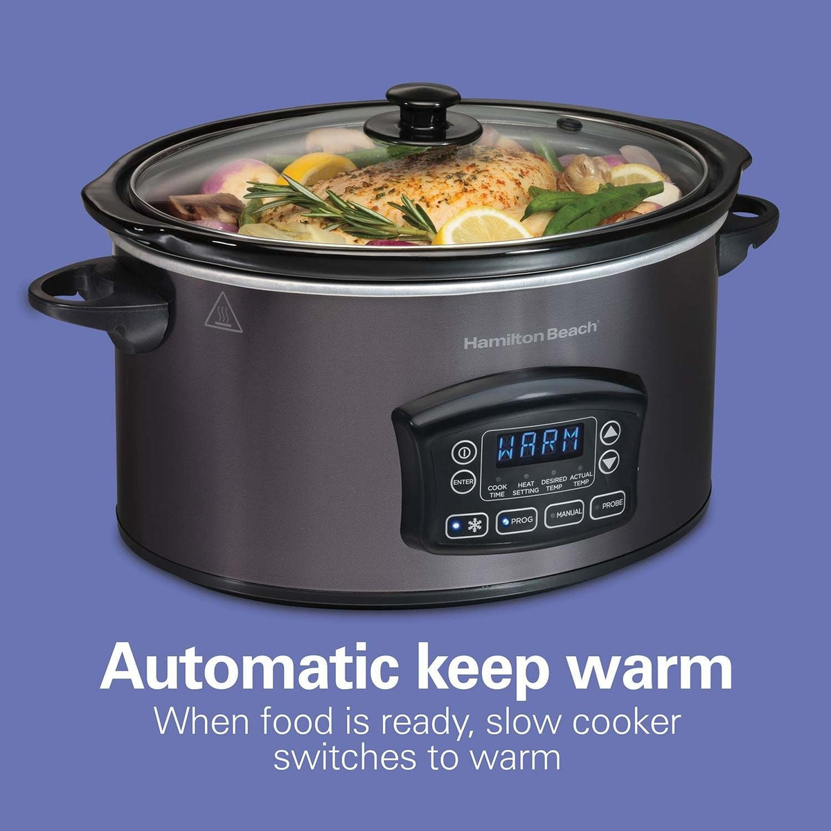 Programmable Defrost Slow Cooker, Black, 6-qt