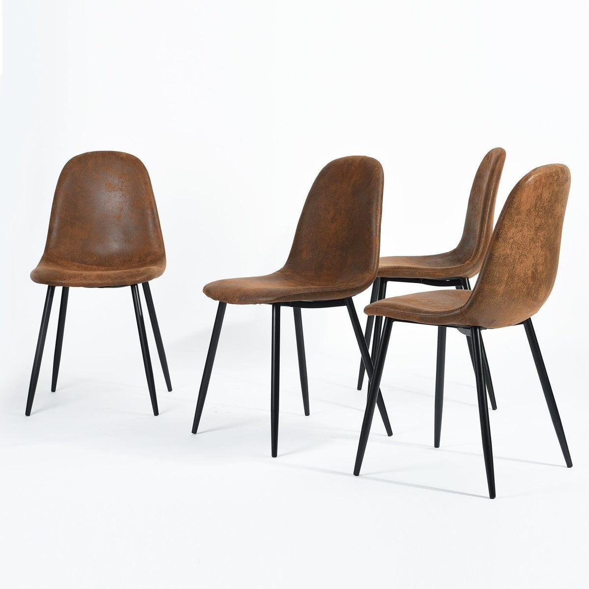 Mid-Century Dining Chairs, Brown Suede, 4-pk