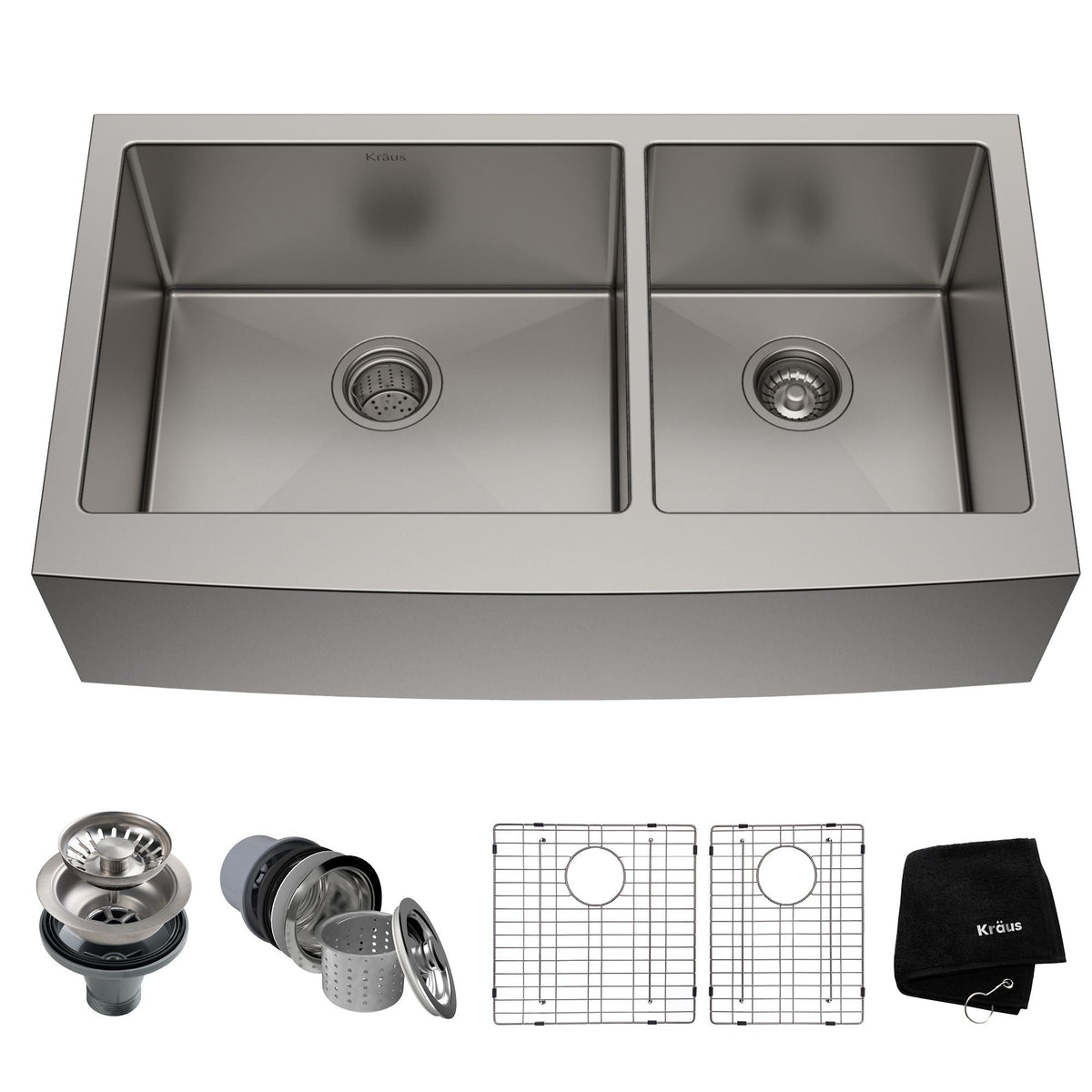 Standard PRO Apron Front Farmhouse Stainless Steel Double Bowl Kitchen Sink, 36x21x10-in