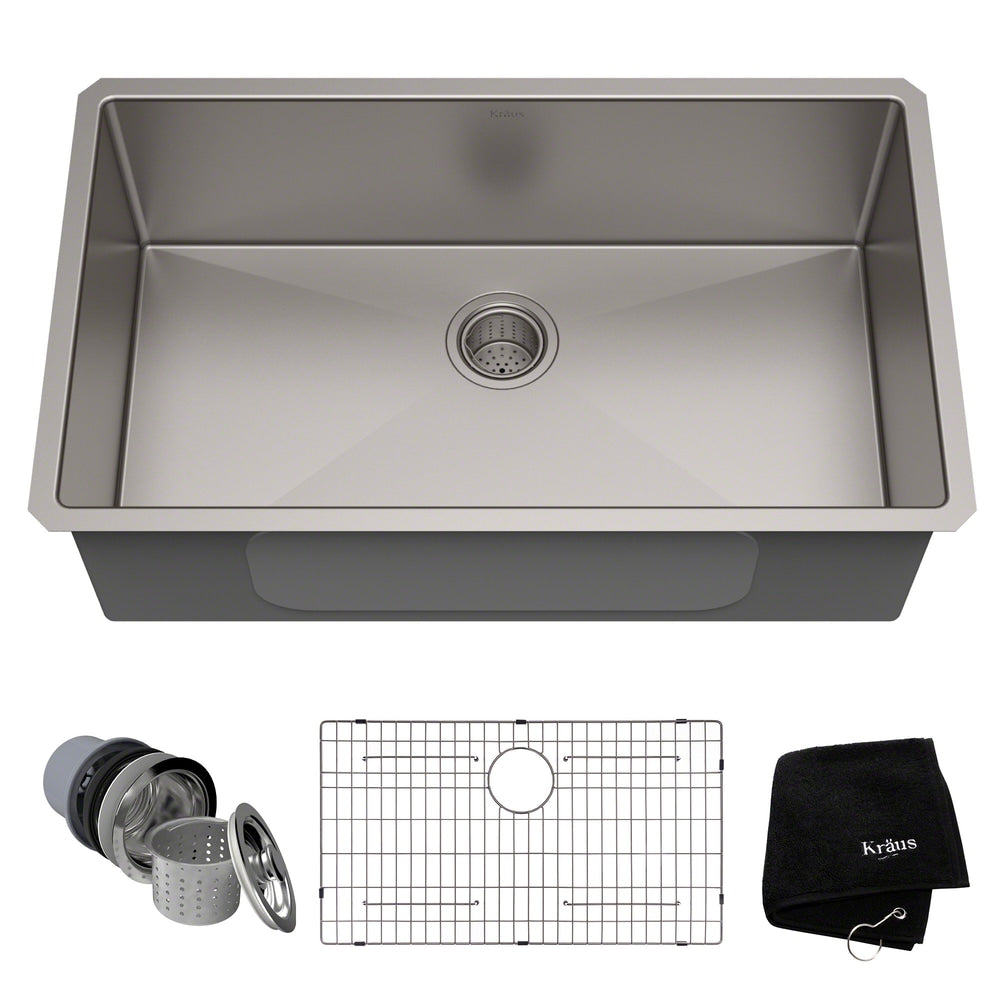 Standard PRO Undermount Stainless Steel Single Bowl Kitchen Sink, 32x19x10-in