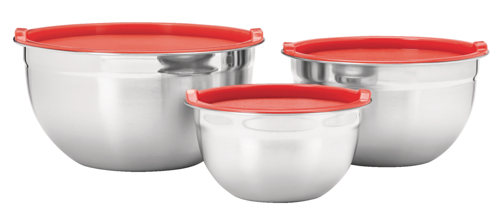 Stainless Steel Mixing Bowls with Plastic Lids, 3-pk
