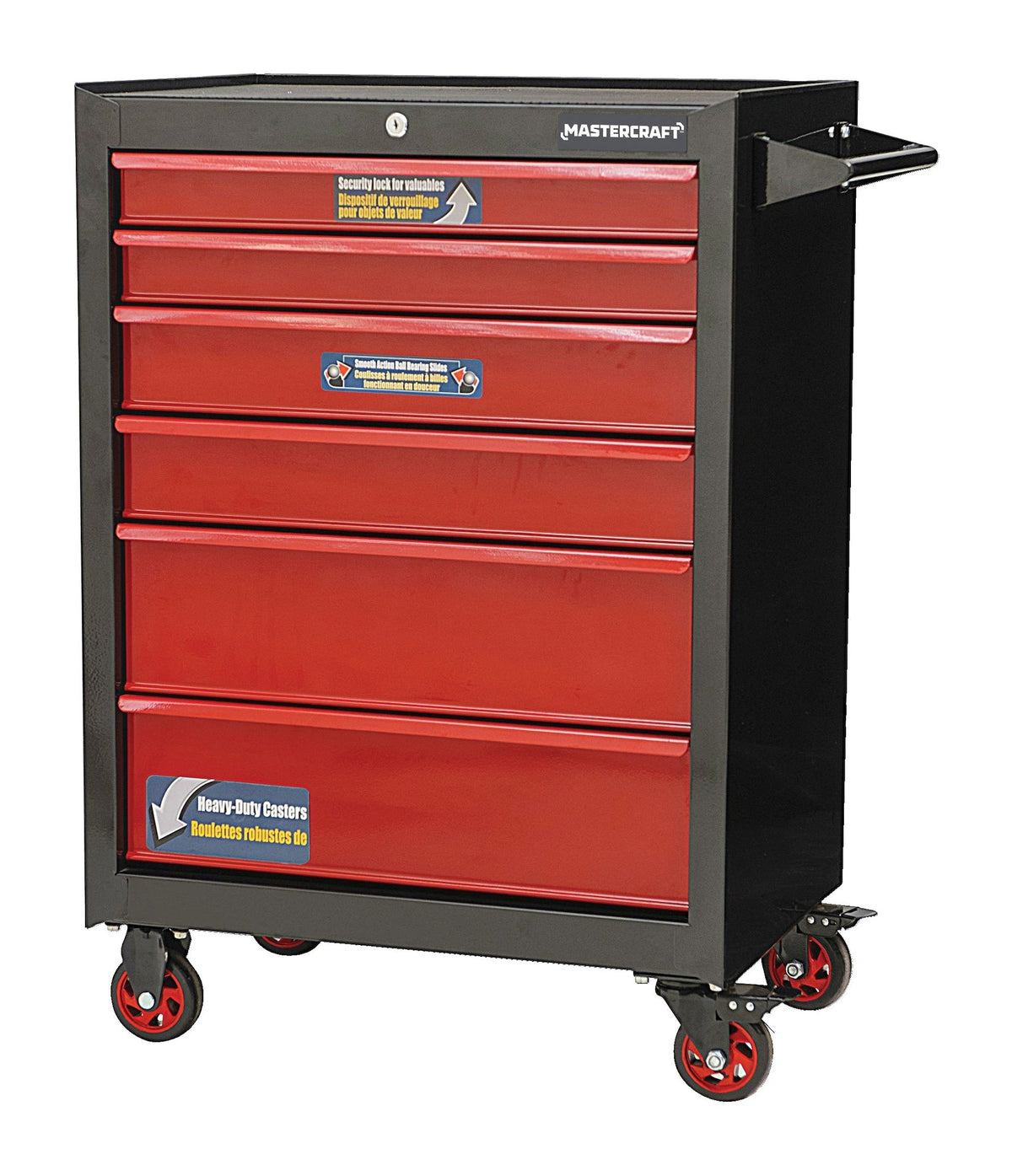 Rolling Tools Storage Cabinet with 6 Drawers, Black&Red, 26-in