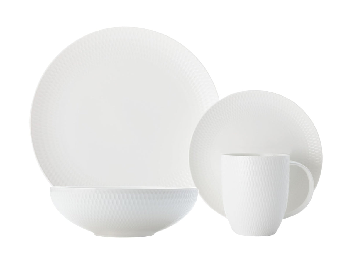 Round Diamond Porcelain Dinnerware Set, Serves 4, 16-pc, White