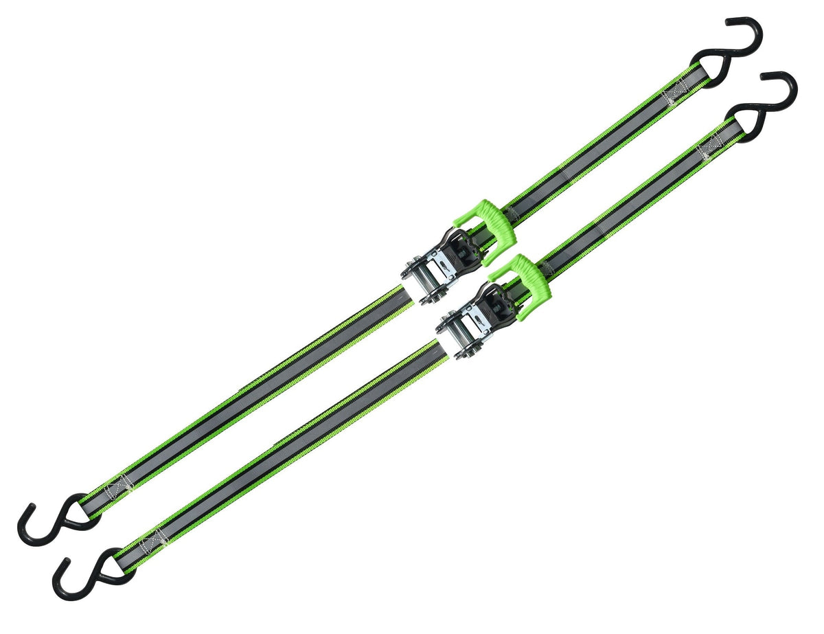 1,500-lb Reflective Ratchet Tie-Down Strap with Padded D-Handle, 1-in x 12-ft, 2-pk