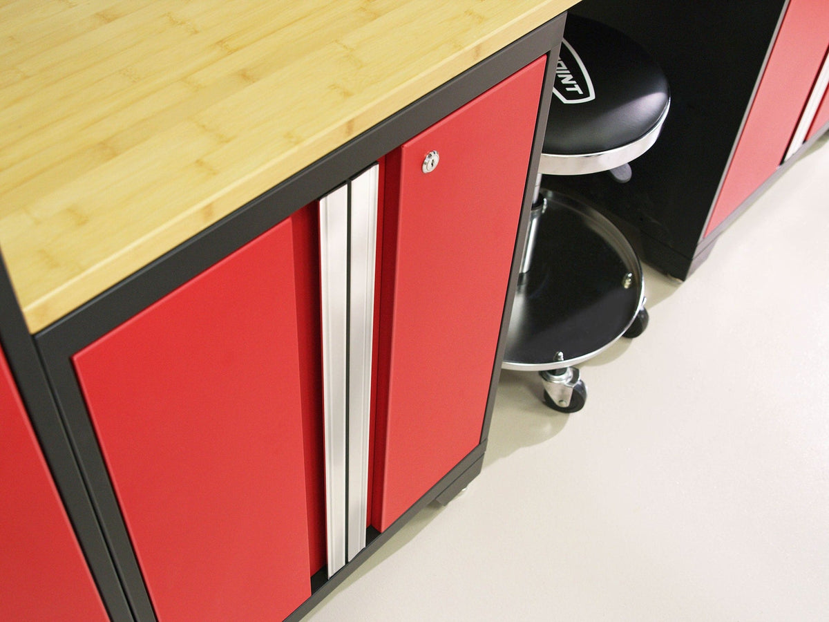 Bold 3.0 Series All-in-One Lockable Steel Garage Cabinetry Set with Stainless Steel Top, Black/Red, 48-in x 18-in x 76.75-in, 5-pc
