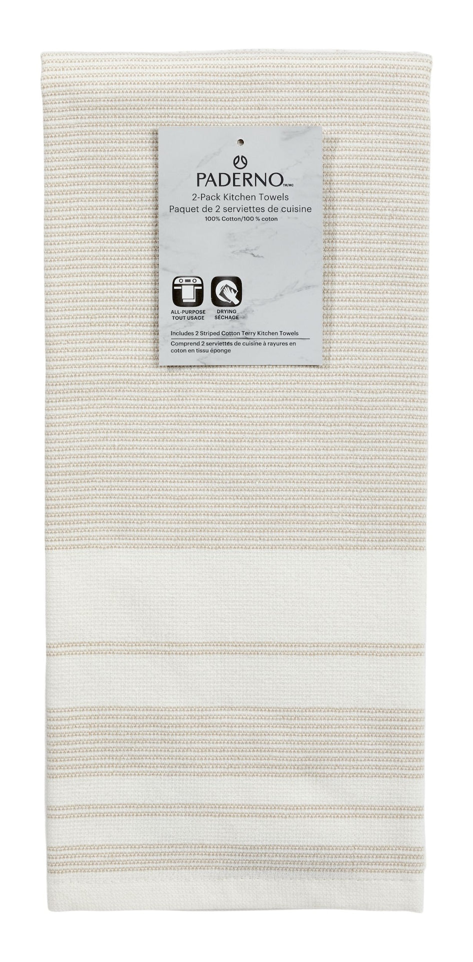 All-Purpose Striped Cotton Kitchen Towels, Beige, 2-pk