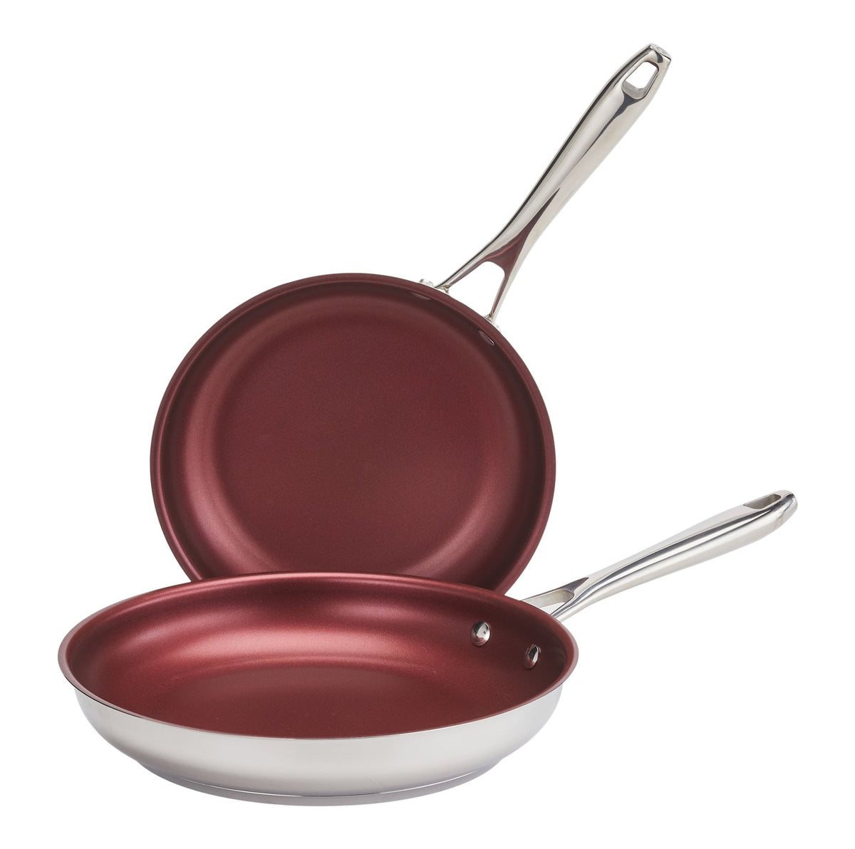 Canadian Signature Stainless Steel Non-Stick Frying Pan, Dishwasher & Oven Safe, Burgundy, 24cm & 28cm, 2-pk
