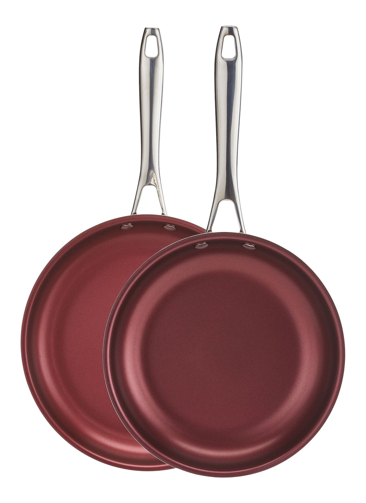 Canadian Signature Stainless Steel Non-Stick Frying Pan, Dishwasher & Oven Safe, Burgundy, 24cm & 28cm, 2-pk