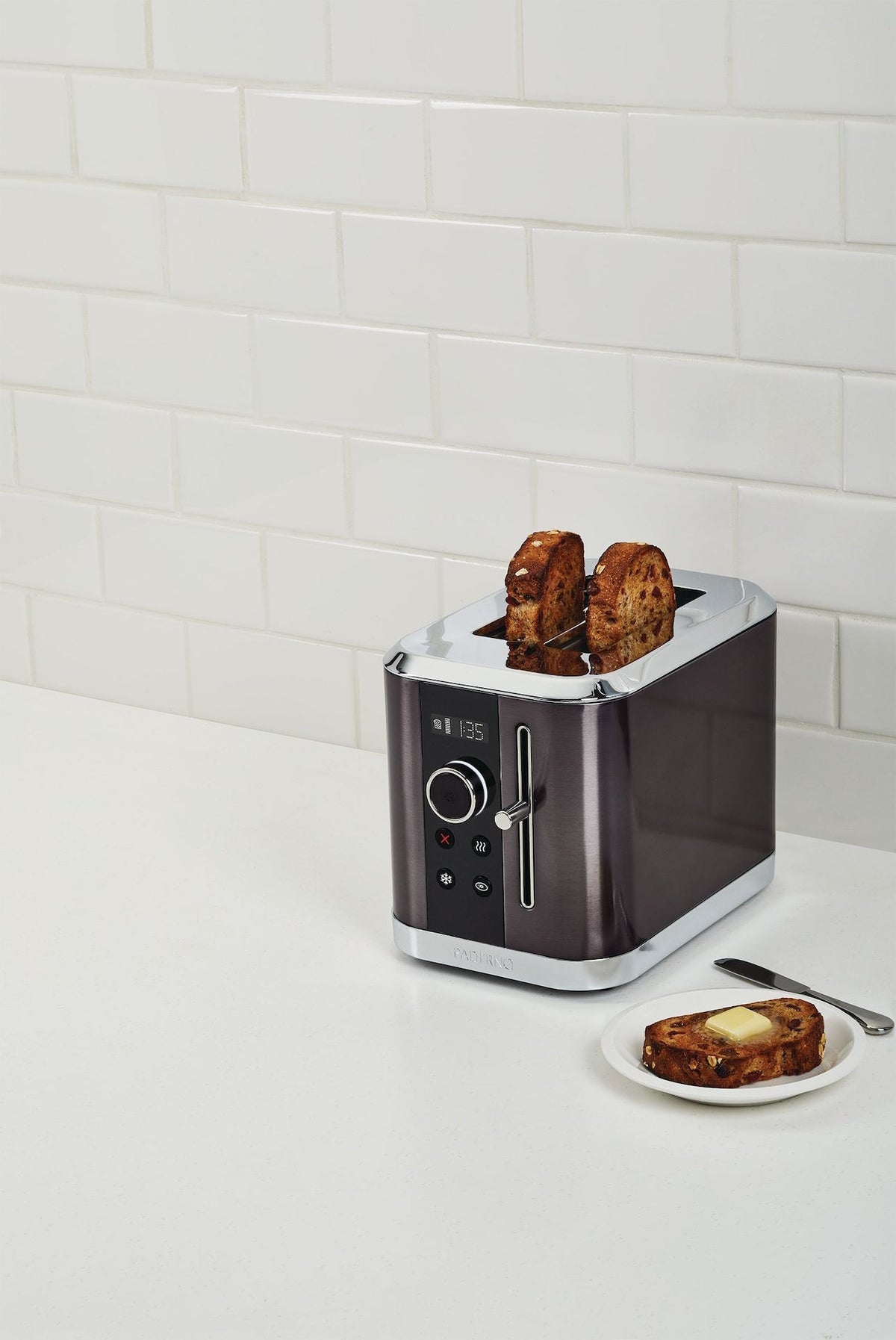 Even Heat Wide Slots Toaster with 9 Settings, Black Stainless Steel, 2-Slices