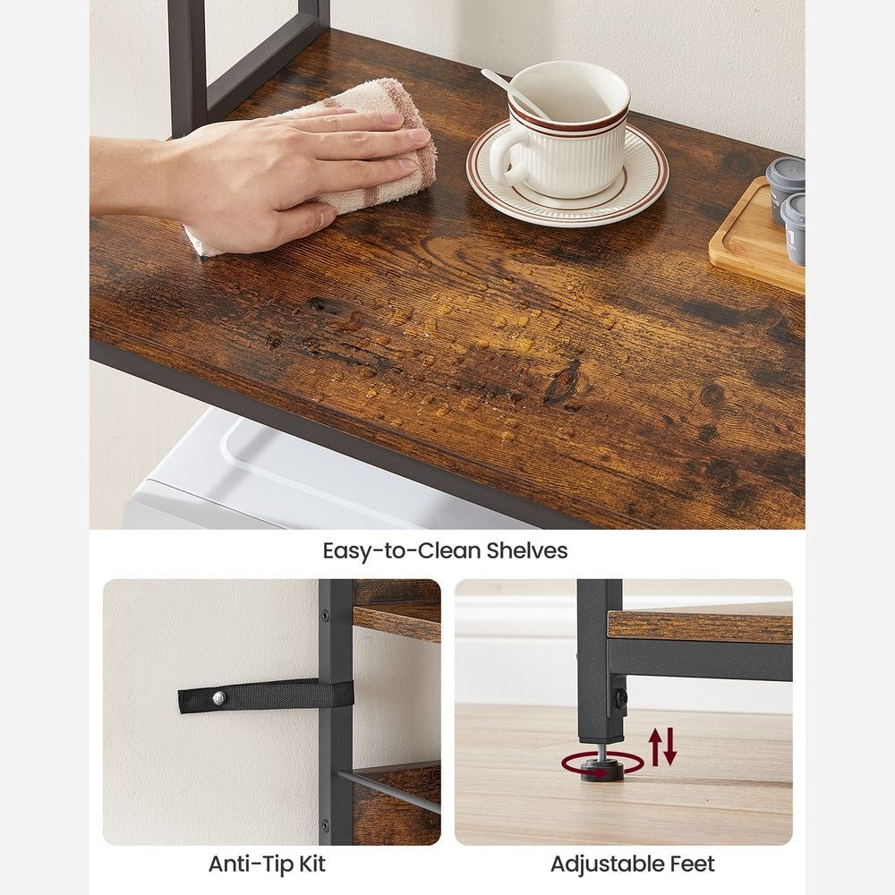 Home Rustic Brown Baker's Rack with Charging Station