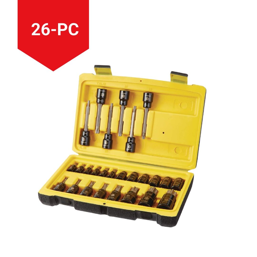 Professional Grade Black Chrome Star-drive Bit Socket Set, 26-pc, SAE/Metric