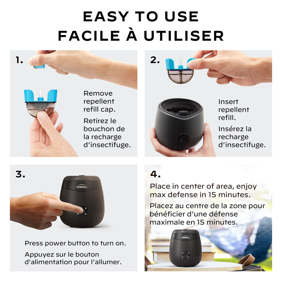 E-ZoneGuard Patio Rechargeable Mosquito Repeller with 12-Hr Refill and 5.5-Hr Battery, Charcoal