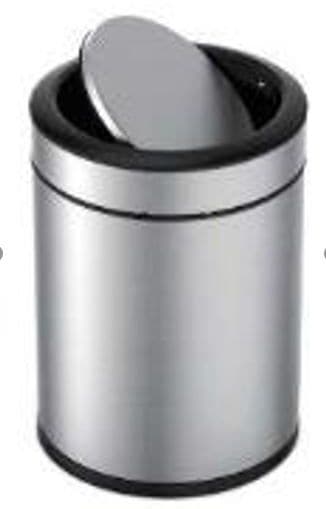 type A Steel and Plastic Circular Swing Lid Garbage Bin, Silver, 8-L