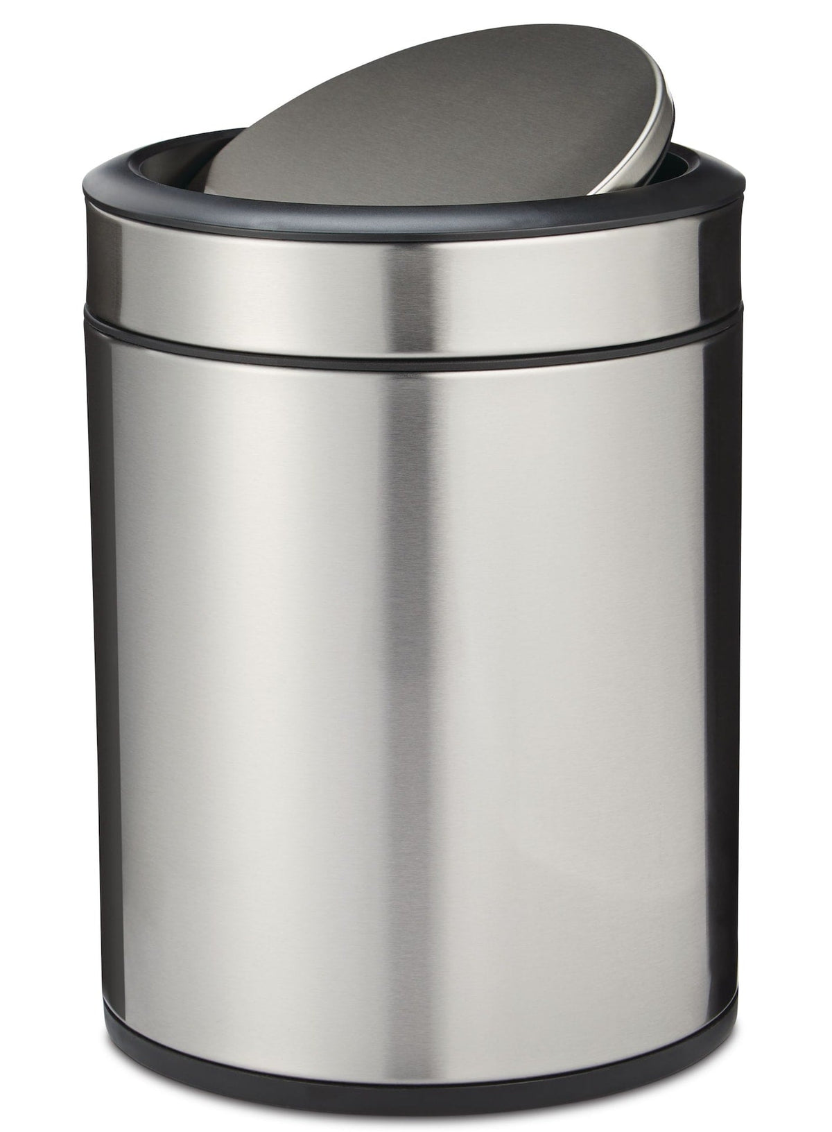 type A Steel and Plastic Circular Swing Lid Garbage Bin, Silver, 8-L