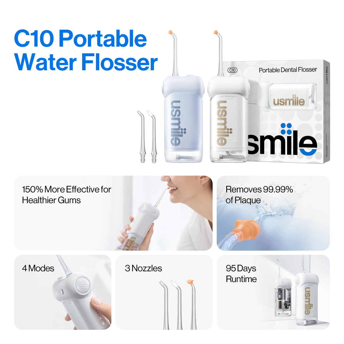usmile C10 Water Flosser x P10 S Electric Toothbrush Travel Pack