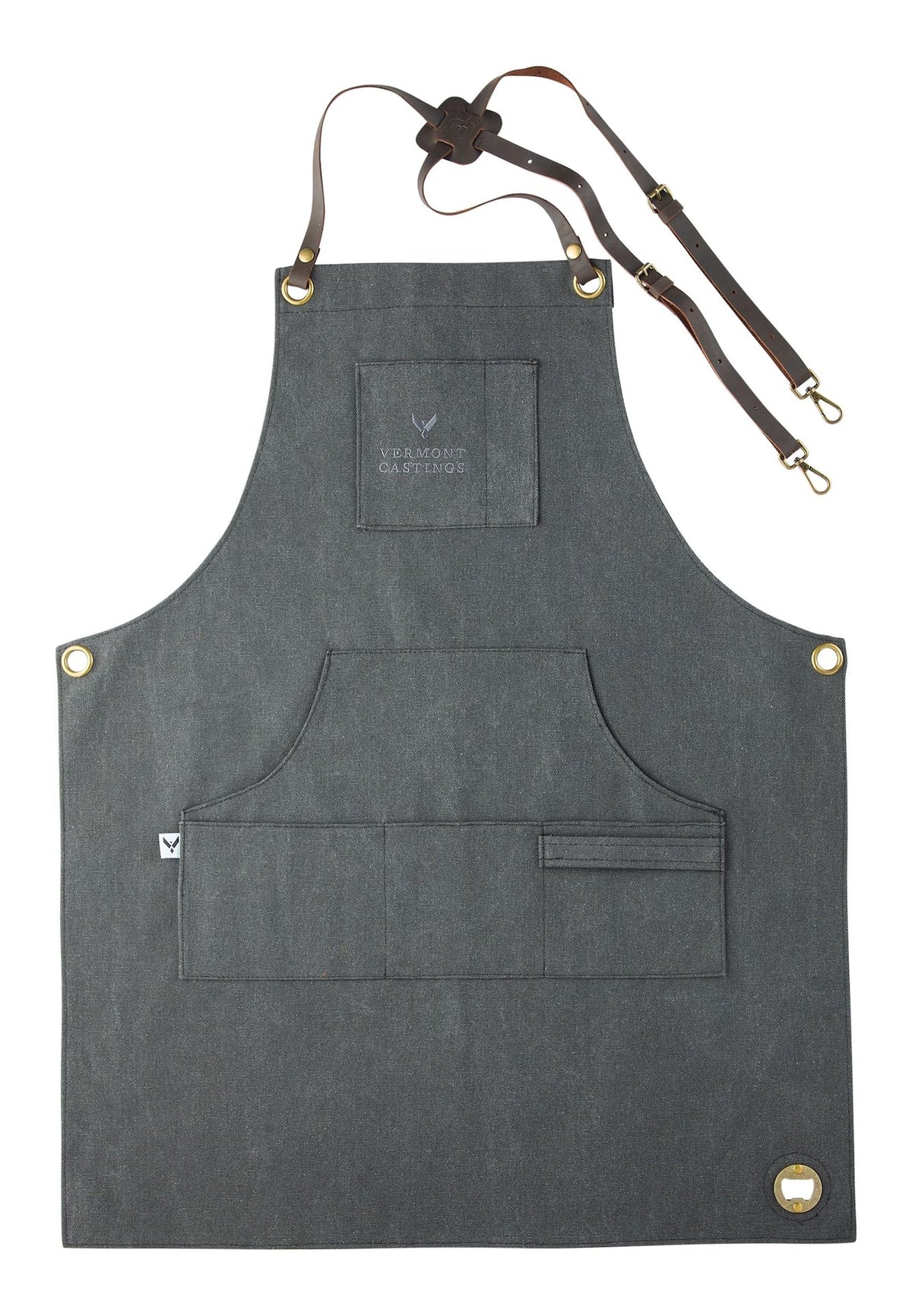 Adjustable Canvas & Leather BBQ Grilling Apron with Pockets, Grey
