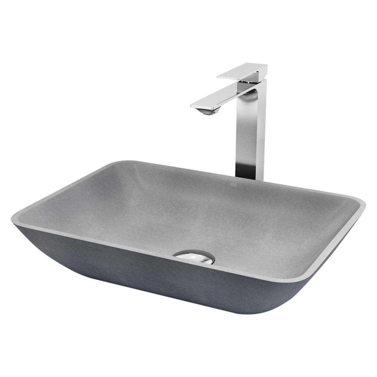 Duomo Gothic Grey Bathroom Sink/Basin Set with Dunn Faucet and Rectangular Vessel