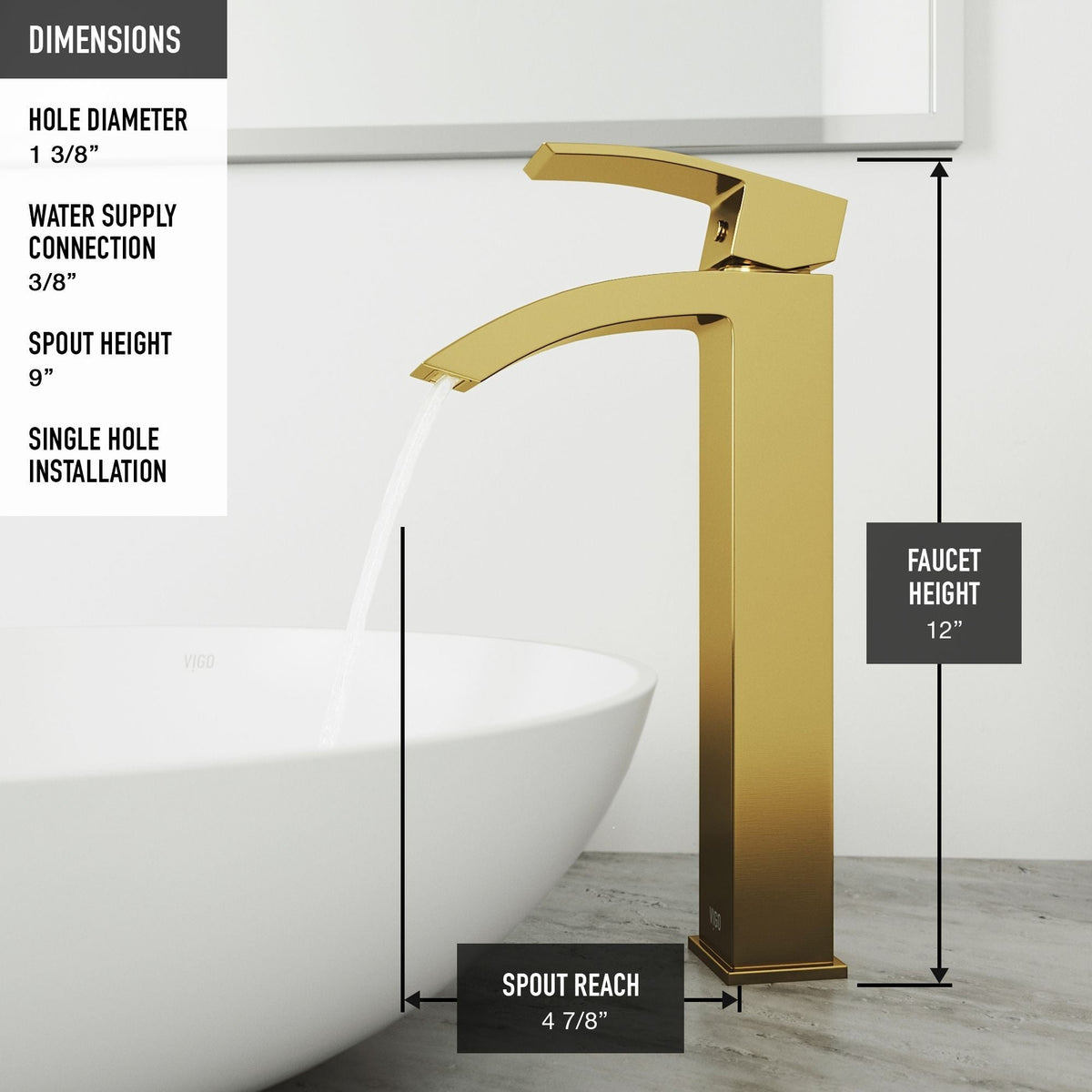 Duris Single Handle Vessel Sink Bathroom Faucet with Deck Plate, Matte BGold