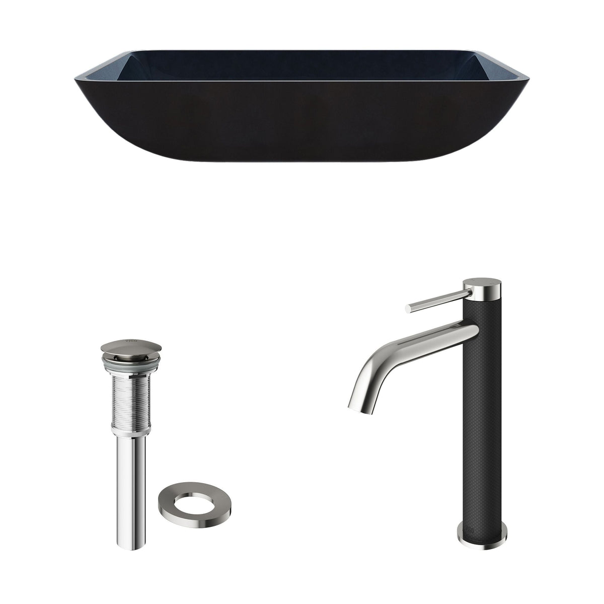 Glass Turquoise Water Bathroom Sink/Basin Set with Lexington Faucet and Rectangular Vessel