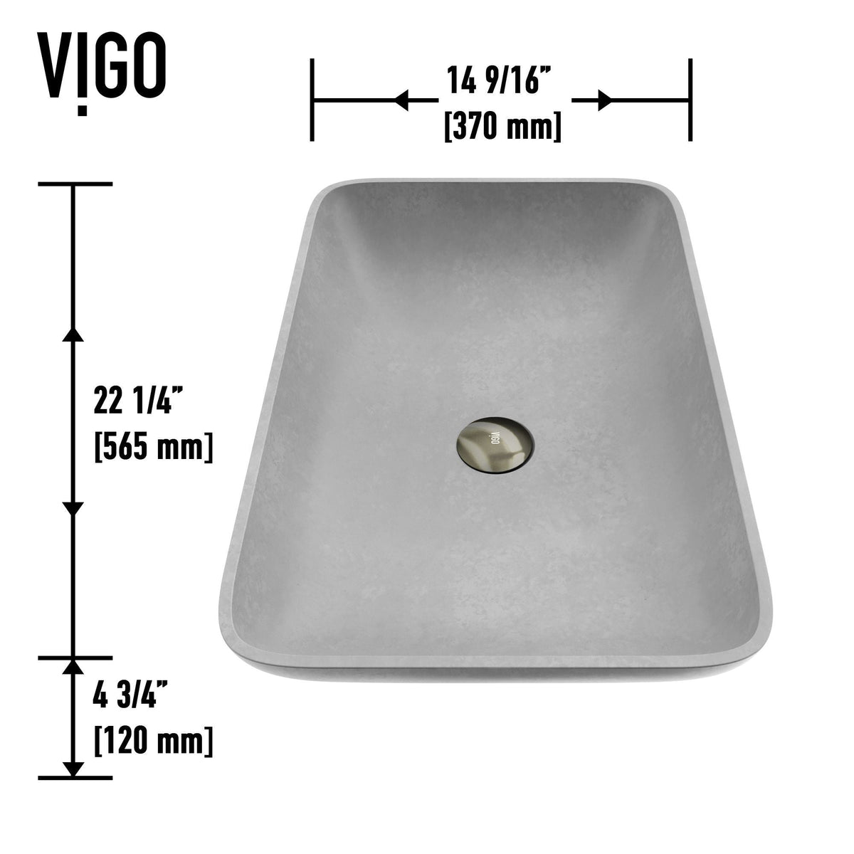 Lorca Grey Bathroom Sink/Basin Set with Gotham Faucet and Rectangular Vessel