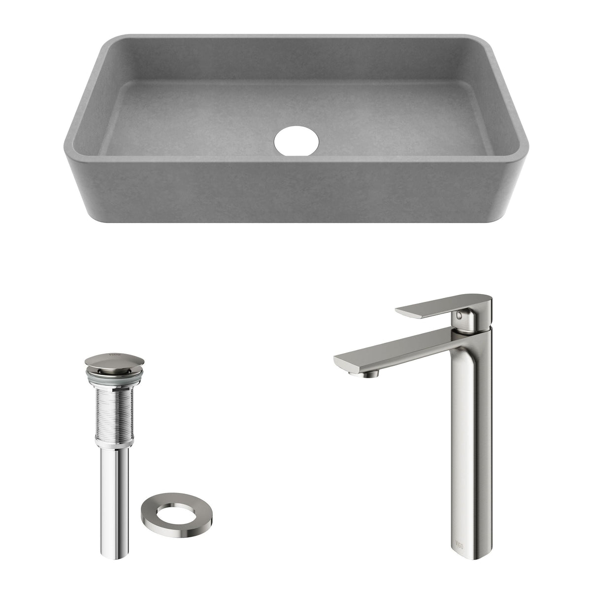 Palazzo Gothic Grey Bathroom Sink/Basin Set with Niko Faucet and Rectangular Vessel